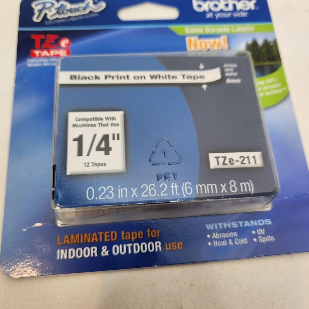 Brother P-Touch TZe-211 Tape 6mm 1/4in Black On White‎ Laminated Label 8m Japan